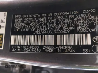 2020 Toyota Prius LE with VIN JTDL9RFU5L3020409, listed as a IAAI auction lot 41171668 with 122,208 mi miles and . Bid and sale history available at DreamBid. Image 9.