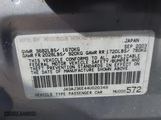 2004 Mitsubishi Lancer LS with VIN JA3AJ36E44U020349, listed as a IAAI auction lot 41714325 with 1 mi miles. Bid and sale history available at carsss.com. Image 9.