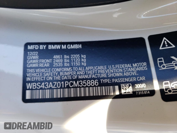 2023 BMW M4 Competition xDrive with VIN WBS43AZ01PCM35886, listed as a Copart auction lot 82371483 with 15,156 mi miles. Bid and sale history available at carsss.com. Image 12.
