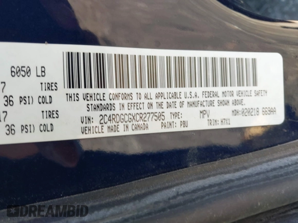 2012 Dodge Grand Caravan SXT with VIN 2C4RDGCGXCR277505, listed as a IAAI auction lot 42194492 with 206,565 mi miles and . Bid and sale history available at DreamBid. Image 9.
