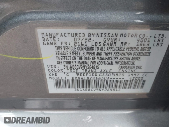 2022 Nissan Sentra SV z VIN 3N1AB8CV9NY284815, wystawiony jako IAAI lot #41504868 z przebiegiem 33 275 mil mil oraz . Historia ofert i sprzedaży dostępna na DreamBid. Obrazek 9.