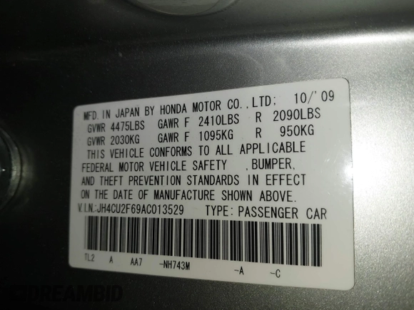 2010 Acura TSX with VIN JH4CU2F69AC013529, listed as a IAAI auction lot 41854755 with 175,855 mi miles. Bid and sale history available at carsss.com. Image 9.