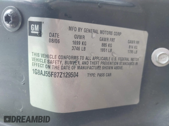 2007 Saturn ION with VIN 1G8AJ55F87Z129504, listed as a IAAI auction lot 41946719 with 115,976 mi miles. Bid and sale history available at carsss.com. Image 9.