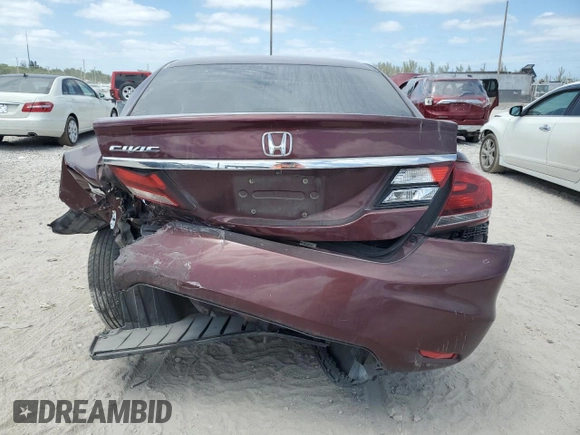2013 Honda Civic LX with VIN 19XFB2F56DE054256, listed as a Copart auction lot 54928335 with 138,425 mi miles and Salvage title. Bid and sale history available at DreamBid. Image 6.