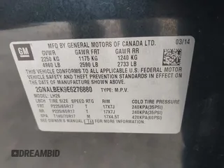 2014 Chevrolet Equinox LT z VIN 2GNALBEK9E6276880, wystawiony jako IAAI lot #42355025 z przebiegiem 206 187 mil mil oraz . Historia ofert i sprzedaży dostępna na DreamBid. Obrazek 9.