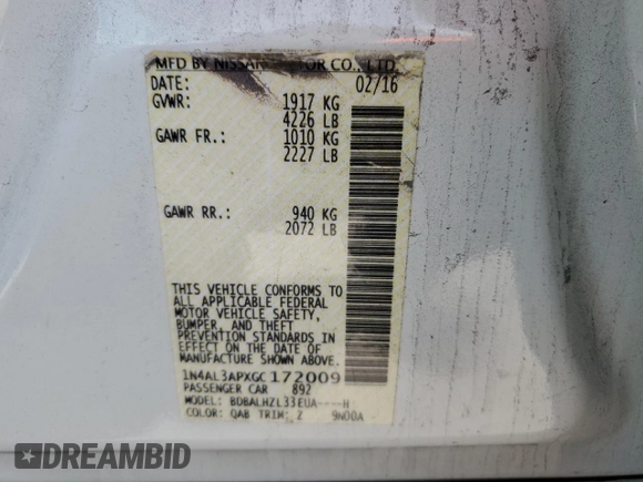 2016 Nissan Altima S with VIN 1N4AL3APXGC172009, listed as a Copart auction lot 41886994 with 109,207 mi miles and Salvage Title. Bid and sale history available at DreamBid. Image 13.