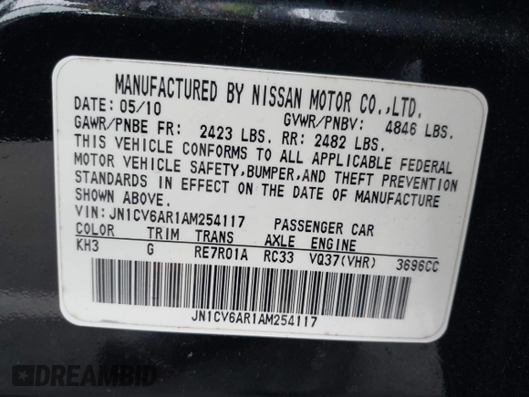 2010 Infiniti G37 x with VIN JN1CV6AR1AM254117, listed as a IAAI auction lot 42196026 with 348,221 mi miles. Bid and sale history available at carsss.com. Image 9.