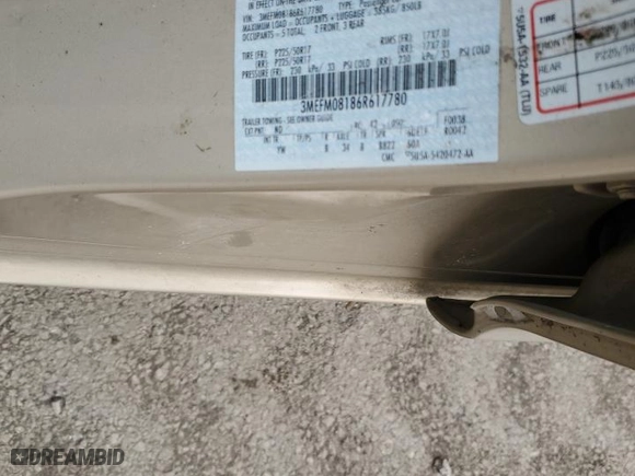 2006 Mercury Milan Premier with VIN 3MEFM08186R617780, listed as a Copart auction lot 84100554 with 0 mi miles and Salvage Title. Bid and sale history available at carsss.com. Image 12.