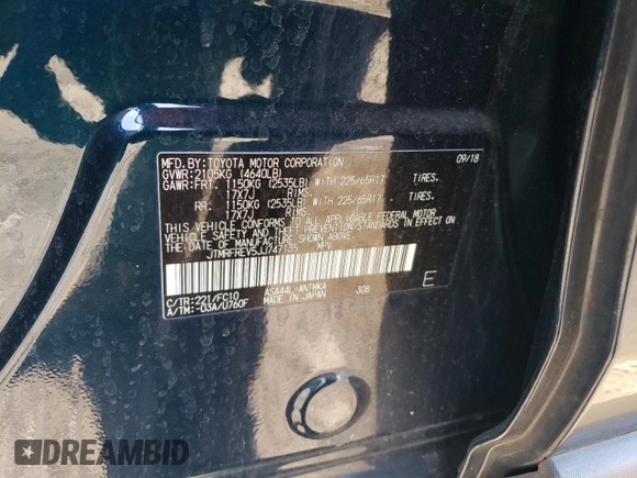 2018 Toyota RAV4 XLE with VIN JTMRFREV5JJ747135, listed as a Copart auction lot 50868015 with 63,403 mi miles and Salvage Title. Bid and sale history available at carsss.com. Image 13.