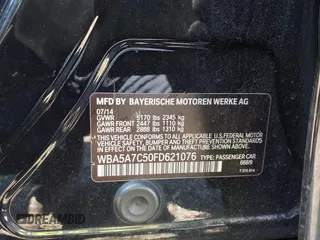 2015 BMW 5 Series 528i xDrive with VIN WBA5A7C50FD621076, listed as a IAAI auction lot 41823319 with 113,631 mi miles and . Bid and sale history available at carsss.com. Image 9.