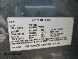 2022 Tesla Model Y Performance with VIN 7SAYGDEF1NF466938, listed as a Copart auction lot 53678045 with 50,135 mi miles and Salvage Title. Bid and sale history available at DreamBid. Image 13.