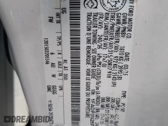 2015 Ford Focus Titanium with VIN 1FADP3N26FL265043, listed as a Copart auction lot 75539713 with Not provided miles and Clean title. Bid and sale history available at DreamBid. Image 13.