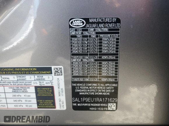 2024 Land Rover Range Rover Sport SE with VIN SAL1P9EU1RA171629, listed as a Copart auction lot 48226205 with 17,236 mi miles and Salvage Title. Bid and sale history available at carsss.com. Image 13.