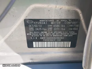 2013 Hyundai Sonata Hybrid Limited with VIN KMHEC4A4XDA096060, listed as a IAAI auction lot 41670337 with 159,185 mi miles. Bid and sale history available at carsss.com. Image 9.