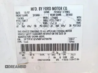 2008 Ford F-150 XL with VIN 1FTPX12V98FA70078, listed as a Copart auction lot 58519715 with 151,284 mi miles and Salvage title. Bid and sale history available at DreamBid. Image 12.