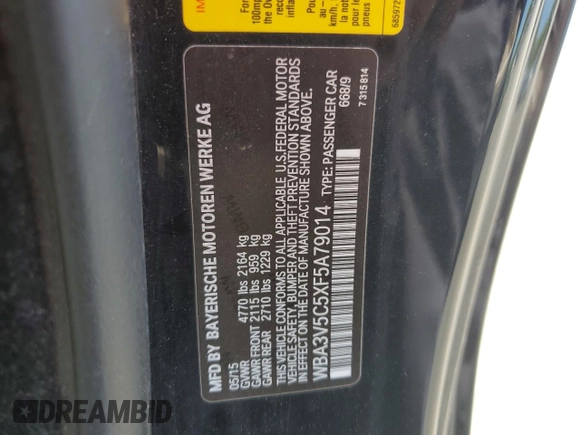 2015 BMW 4 Series 428i с VIN WBA3V5C5XF5A79014, выставлен на аукционе Copart как лот 60260645 с пробегом 95 439 миль миль и Списание • Salvage title. История ставок и продаж доступна на DreamBid. Изображение 12.