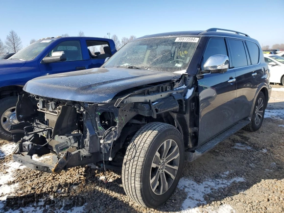 2020 Nissan Armada SL with VIN JN8AY2NCXLX518581, listed as a Copart auction lot 38873594 with 0 mi miles and Salvage Title. Bid and sale history available at carsss.com. Image 1.