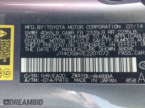 2014 Lexus CT 200h с VIN JTHKD5BH7E2207072, выставлен на аукционе IAAI как лот 42385156 с пробегом 151 551 миль миль и . История ставок и продаж доступна на DreamBid. Изображение 9.