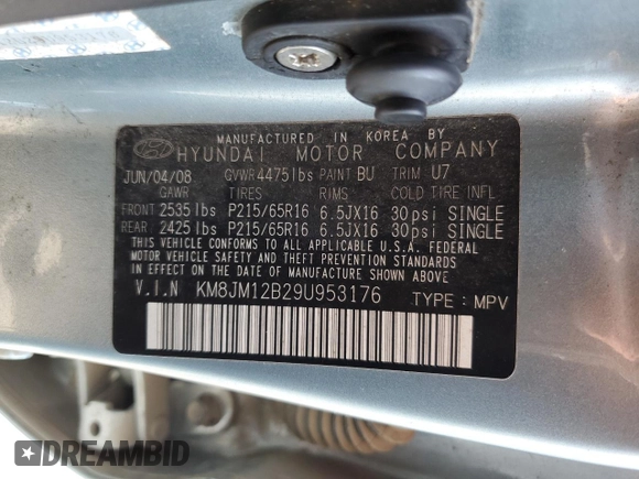 2009 Hyundai Tucson GLS with VIN KM8JM12B29U953176, listed as a Copart auction lot 70141174 with 77,132 mi miles and Salvage Title. Bid and sale history available at carsss.com. Image 15.