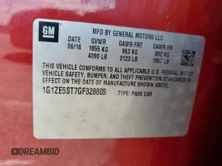 2016 Chevrolet Malibu LT with VIN 1G1ZE5ST7GF328805, listed as a Copart auction lot 52440395 with 134,749 mi miles and Salvage Title. Bid and sale history available at carsss.com. Image 12.