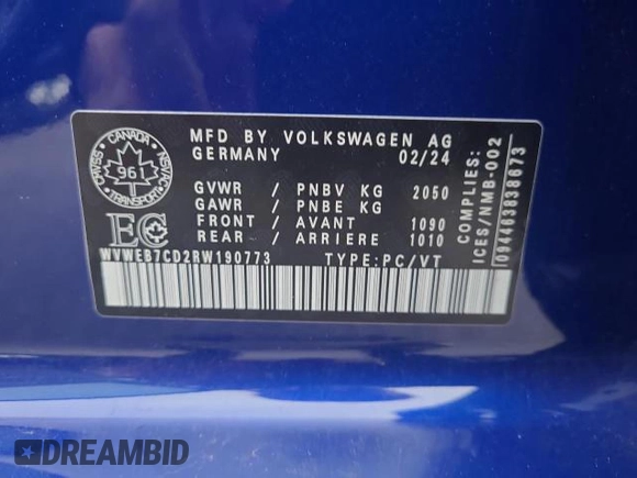 2024 Volkswagen Golf z VIN WVWEB7CD2RW190773, wystawiony jako Copart lot #75619754 z przebiegiem 2 669 mil mil oraz Czysty tytuł • Clean title. Historia ofert i sprzedaży dostępna na DreamBid. Obrazek 10.