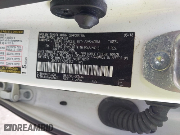 2018 Lexus GX 460 z VIN JTJBM7FX2J5206433, wystawiony jako IAAI lot #41864138 z przebiegiem Nie podano mil oraz . Historia ofert i sprzedaży dostępna na DreamBid. Obrazek 9.