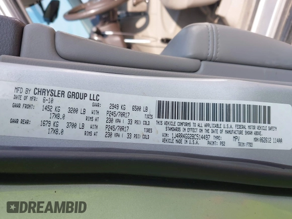 2011 Jeep Grand Cherokee Laredo with VIN 1J4RR4GG2BC514497, listed as a IAAI auction lot 42688206 with 88,822 mi miles and . Bid and sale history available at DreamBid. Image 9.