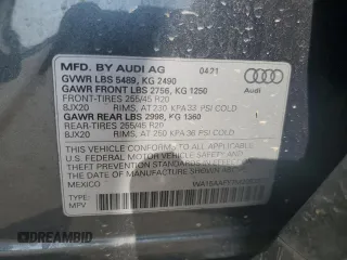 2021 Audi Q5 Sportback Premium Plus with VIN WA15AAFY7M2093321, listed as a Copart auction lot 52825995 with 46,179 mi miles and Clean title. Bid and sale history available at DreamBid. Image 13.