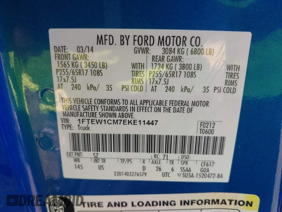 2014 Ford F-150 XL with VIN 1FTEW1CM7EKE11447, listed as a IAAI auction lot 40263342 with 136,589 mi miles. Bid and sale history available at carsss.com. Image 9.