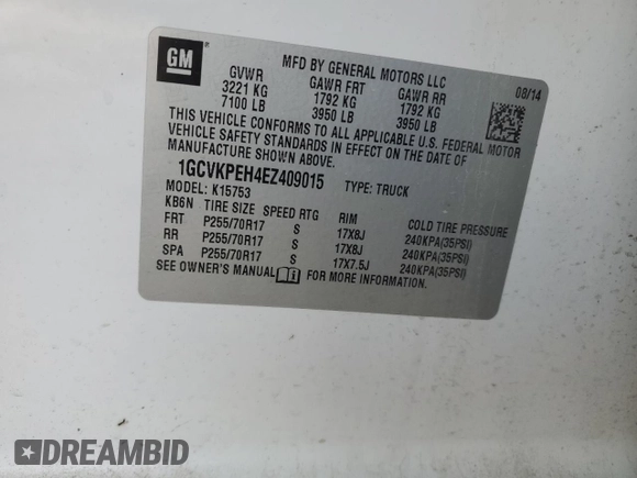2014 Chevrolet Silverado 1500 Work Truck with VIN 1GCVKPEH4EZ409015, listed as a Copart auction lot 87879225 with Not Provided miles and Clean Title. Bid and sale history available at DreamBid. Image 13.