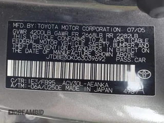 2006 Toyota Camry STD with VIN JTDBE30K063039692, listed as a IAAI auction lot 42121296 with 109,687 mi miles. Bid and sale history available at carsss.com. Image 9.