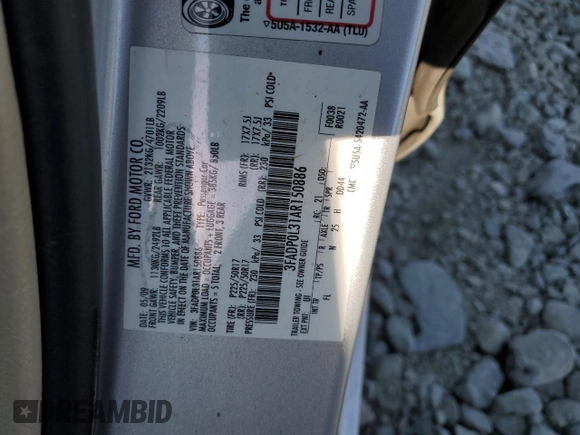 2010 Ford Fusion Hybrid z VIN 3FADP0L31AR150886, wystawiony jako Copart lot #57517255 z przebiegiem 170 137 mil mil oraz Szkoda całkowita • Salvage title. Historia ofert i sprzedaży dostępna na DreamBid. Obrazek 12.