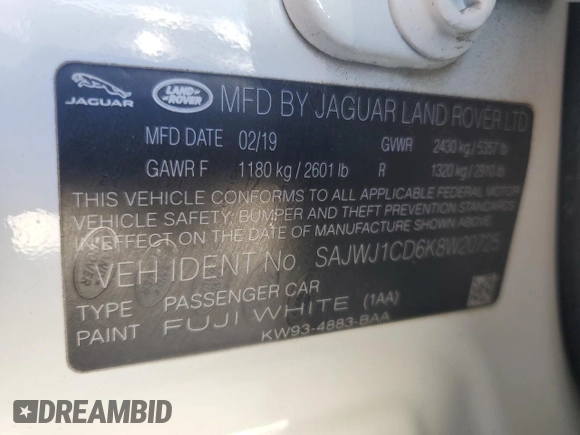 2019 Jaguar XJ with VIN SAJWJ1CD6K8W20725, listed as a Copart auction lot 76631854 with 25,261 mi miles and Salvage Title. Bid and sale history available at carsss.com. Image 13.