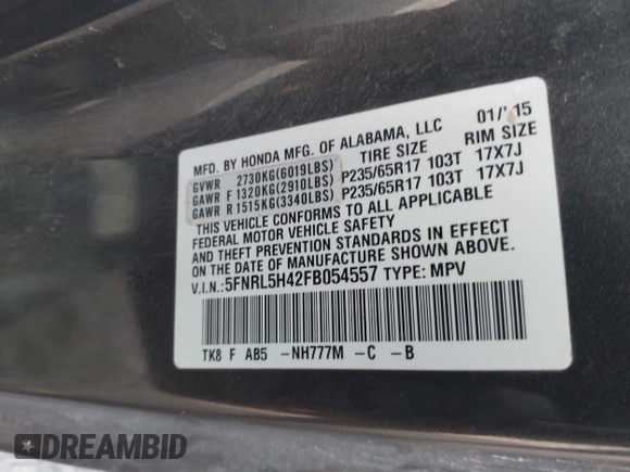 2015 Honda Odyssey EX with VIN 5FNRL5H42FB054557, listed as a IAAI auction lot 42249824 with 199,147 mi miles and . Bid and sale history available at DreamBid. Image 9.