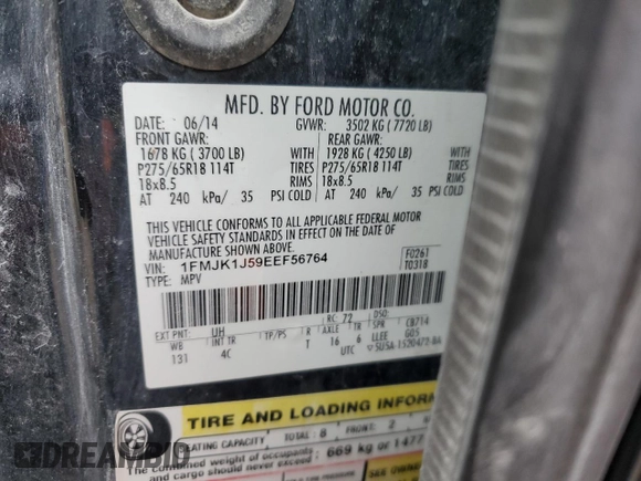 2014 Ford Expedition EL XLT with VIN 1FMJK1J59EEF56764, listed as a Copart auction lot 42995835 with 214,211 mi miles and Salvage Title. Bid and sale history available at carsss.com. Image 12.