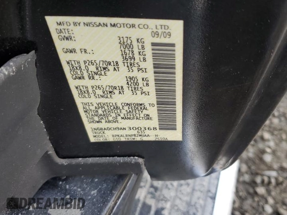 2010 Nissan Titan SE with VIN 1N6BA0CH9AN300368, listed as a Copart auction lot 79708834 with Not Provided miles and Salvage Title. Bid and sale history available at carsss.com. Image 13.