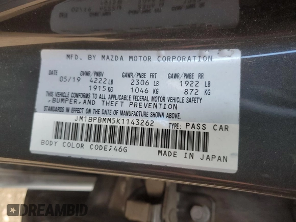 2019 Mazda Mazda3 Hatchback w/Preferred Pkg with VIN JM1BPBMM5K1143262, listed as a Copart auction lot 81387624 with 71,956 mi miles and Salvage Title. Bid and sale history available at carsss.com. Image 14.