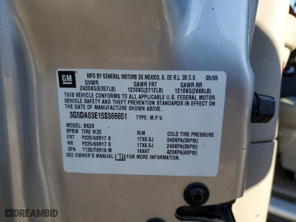 2005 Buick Rendezvous with VIN 3G5DA03E15S566651, listed as a Copart auction lot 89142605 with NaN miles and Salvage Title. Bid and sale history available at carsss.com. Image 13.