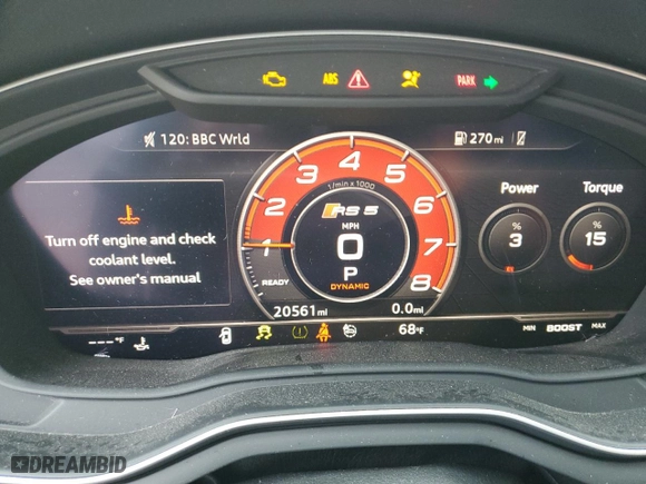 2018 Audi RS 5 Coupe with VIN WUAPWAF54JA903983, listed as a Copart auction lot 72992394 with 20,561 mi miles and Salvage Title. Bid and sale history available at carsss.com. Image 9.
