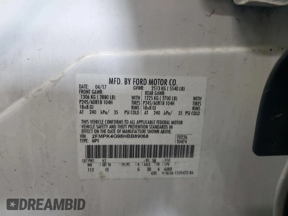 2017 Ford Edge SE with VIN 2FMPK4G98HBB89068, listed as a Copart auction lot 48209945 with 142,304 mi miles and Salvage Title. Bid and sale history available at carsss.com. Image 13.