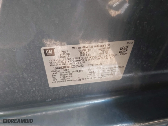 2014 Chevrolet Silverado 1500 LT with VIN 1GCRCREC5EZ335263, listed as a IAAI auction lot 41414079 with 126,039 mi miles. Bid and sale history available at carsss.com. Image 9.