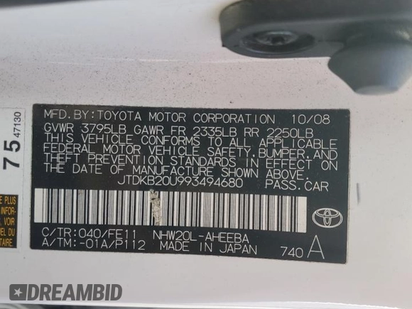 2009 Toyota Prius with VIN JTDKB20U993494680, listed as a Copart auction lot 56246625 with 166,002 mi miles and Clean Title. Bid and sale history available at DreamBid. Image 12.