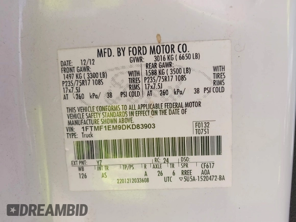 2013 Ford F-150 XL with VIN 1FTMF1EM9DKD83903, listed as a IAAI auction lot 40367820 with 91,412 mi miles. Bid and sale history available at carsss.com. Image 9.