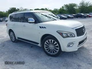 2016 Infiniti QX80 with VIN JN8AZ2NE7G9125016, listed as a IAAI auction lot 42080053 with 114,655 mi miles. Bid and sale history available at carsss.com. Image 1.