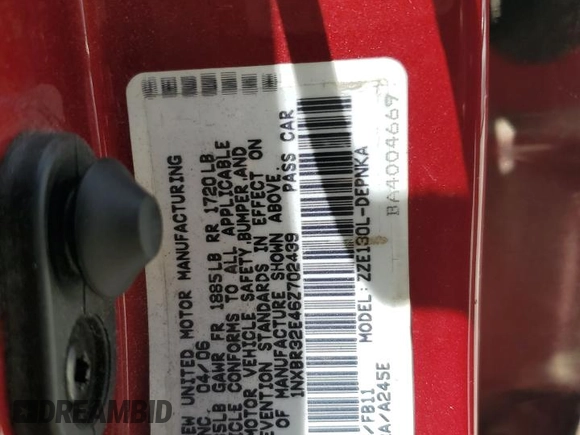 2006 Toyota Corolla CE with VIN 1NXBR32E46Z702439, listed as a Copart auction lot 65167725 with 248,077 mi miles and Clean title. Bid and sale history available at DreamBid. Image 13.