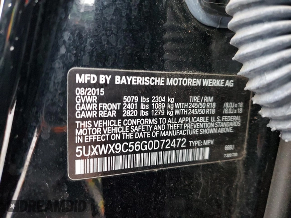 2016 BMW X3 xDrive28i with VIN 5UXWX9C56G0D72472, listed as a Copart auction lot 87947105 with 108,023 mi miles and Salvage Title. Bid and sale history available at DreamBid. Image 13.
