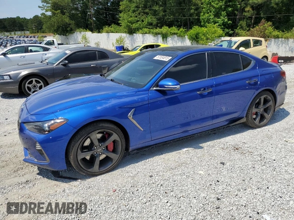 2020 Genesis G70 3.3T with VIN KMTG34LE7LU058061, listed as a Copart auction lot 57534815 with 76,885 mi miles and Salvage title. Bid and sale history available at DreamBid. Image 1.
