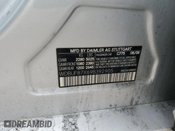 2009 Mercedes-Benz E 350 Luxury with VIN WDBUF87X69B392905, listed as a Copart auction lot 43645285 with Not Provided miles and Salvage Title. Bid and sale history available at DreamBid. Image 14.