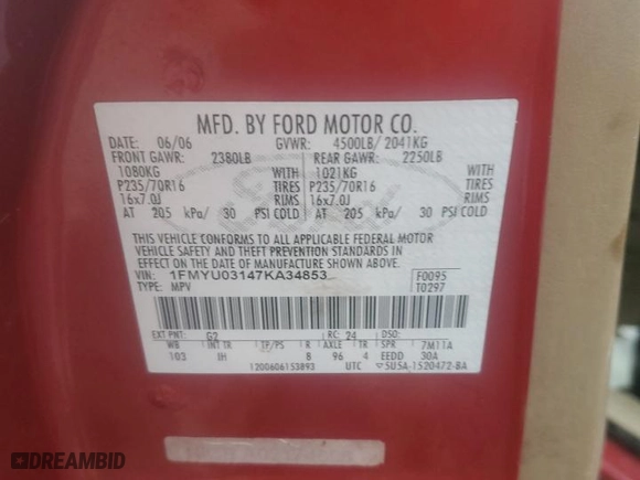 2007 Ford Escape XLT with VIN 1FMYU03147KA34853, listed as a Copart auction lot 47835395 with 195,471 mi miles and Salvage Title. Bid and sale history available at carsss.com. Image 13.