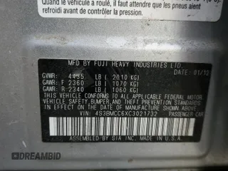 2012 Subaru Legacy 2.5i Premium with VIN 4S3BMCC6XC3021732, listed as a Copart auction lot 46327675 with 62,508 mi miles and Salvage Title. Bid and sale history available at carsss.com. Image 14.